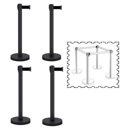Retractable Queue Stanchion 4-Way with (2M Black Belt)
