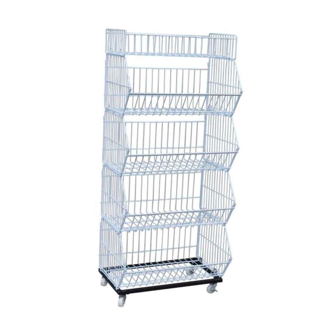 L 70 x W 40 x H 140cm Chips Snacks Kitchen Retail Rack  Basket Folding Black / Chrome / white