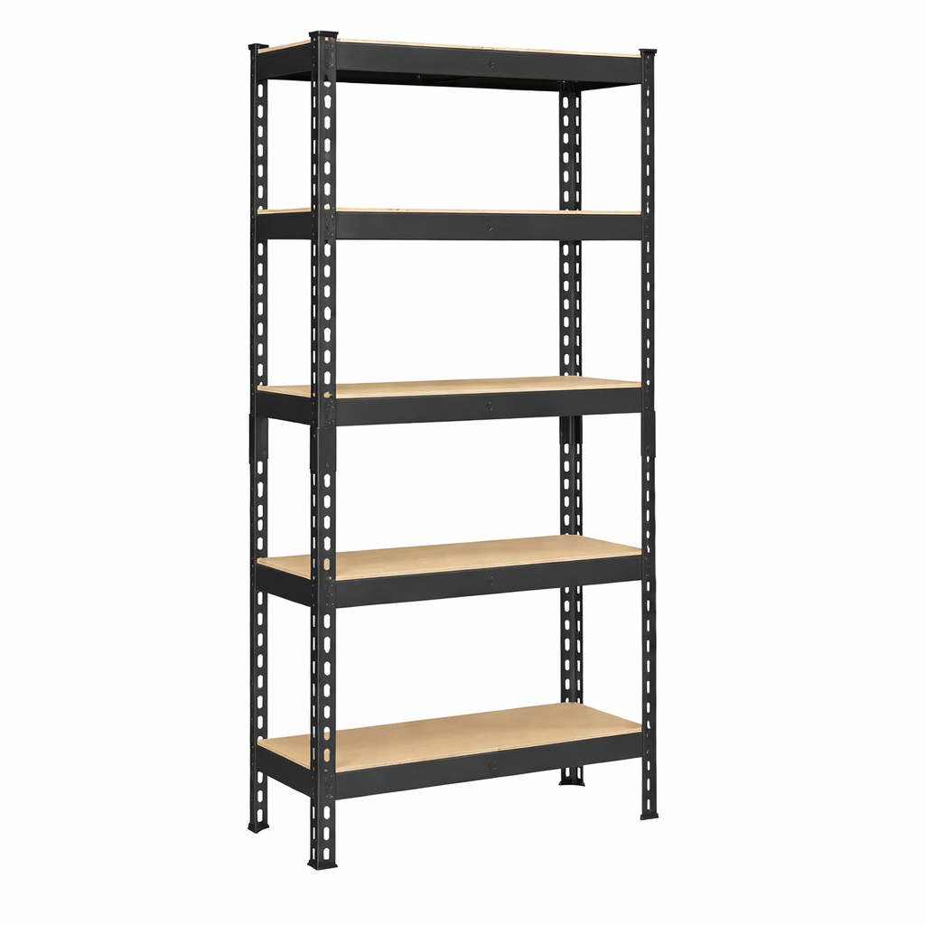 5-Tier Heavy-Duty Steel Shelving Unit with MDF Shelves 30×75×150cm | Storage Rack Black