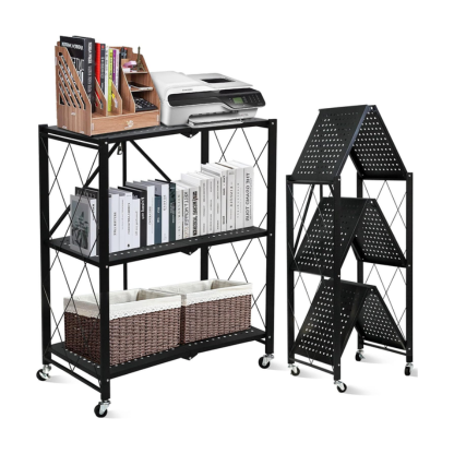 5-Tier Foldable Metal Storage Rack with Wheels | Multipurpose Shelving Unit Black & White