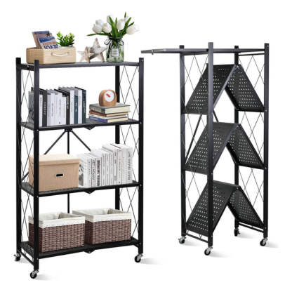 5-Tier Foldable Metal Storage Rack with Wheels | Multipurpose Shelving Unit Black & White