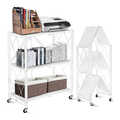 5-Tier Foldable Metal Storage Rack with Wheels | Multipurpose Shelving Unit Black & White