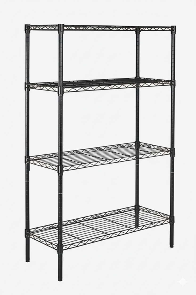 4-Tier Wire Shelving Rack 180cmx45x45 | Heavy Duty Carbon Steel | Black Epoxy Coating
