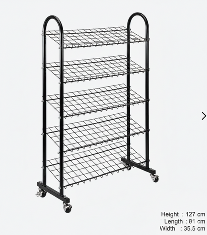 5-Tier Metal Shoe Organizer Stand | Black Grid Shelving (127cm Height)