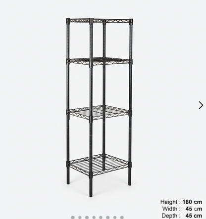 4-Tier Wire Shelving Rack 180cmx45x45 | Heavy Duty Carbon Steel | Black Epoxy Coating