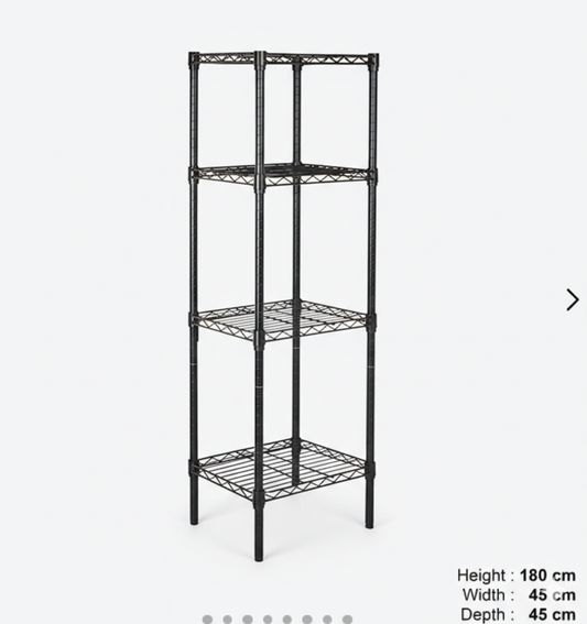 4-Tier Wire Shelving Rack 180cmx45x45 | Heavy Duty Carbon Steel | Black Epoxy Coating