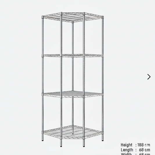 4-Tier Adjustable Metal Wire Rack in Chrome | Space-Saving Pentagon Corner Storage Unit