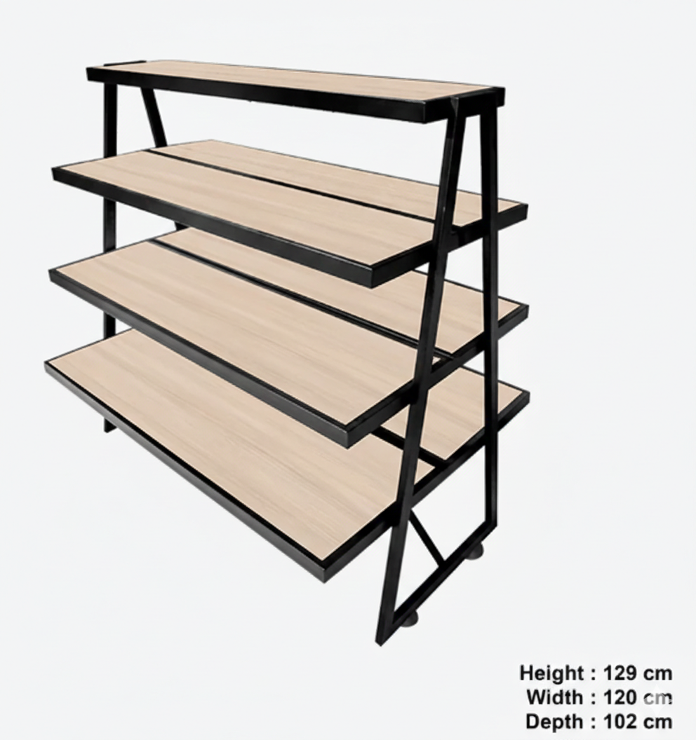 Display Stand, 4-Tier, Metal Frame with Wood Shelves