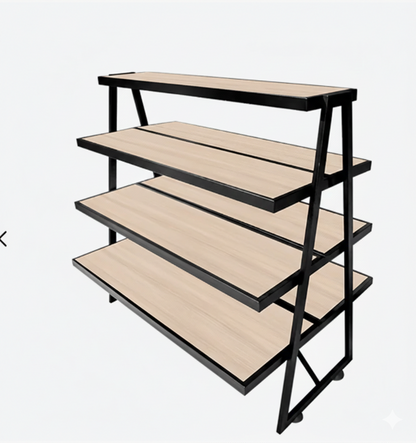 Display Stand, 4-Tier, Metal Frame with Wood Shelves
