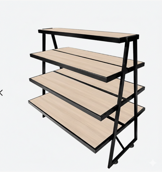 Display Stand, 4-Tier, Metal Frame with Wood Shelves