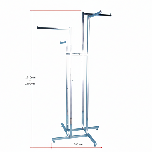 4-Way Garment Display Rack | 16" Straight Arms with Ball Ends (Chrome)