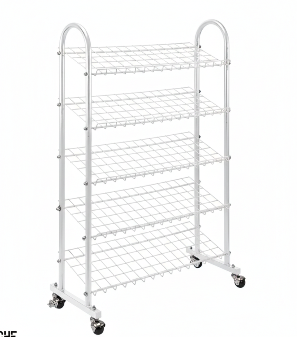 5-Tier Metal Shoe Organizer Stand | Black Grid Shelving (127cm Height)