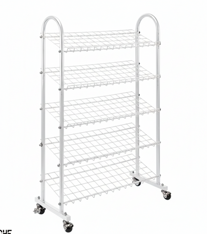 5-Tier Metal Shoe Organizer Stand | Black Grid Shelving (127cm Height)