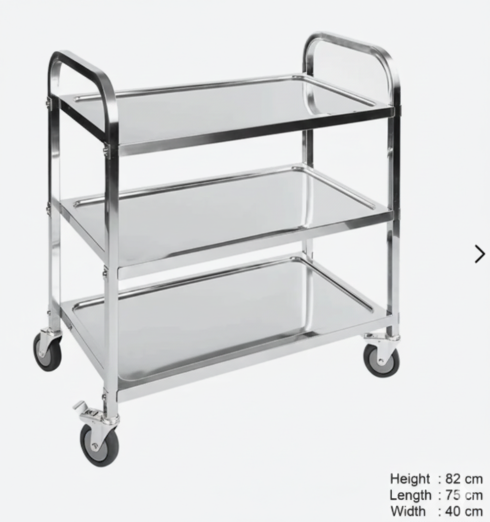 Serving Trolley, 3-tier, Stainless Steel