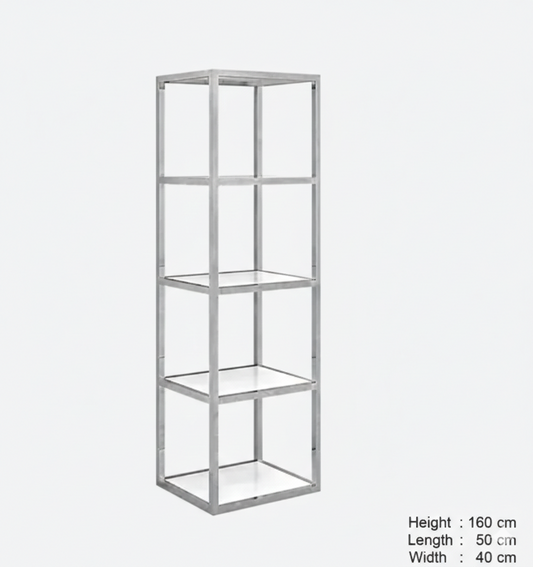5 White MDF Tiers Freestanding , Stainless Steel,  Metal Display