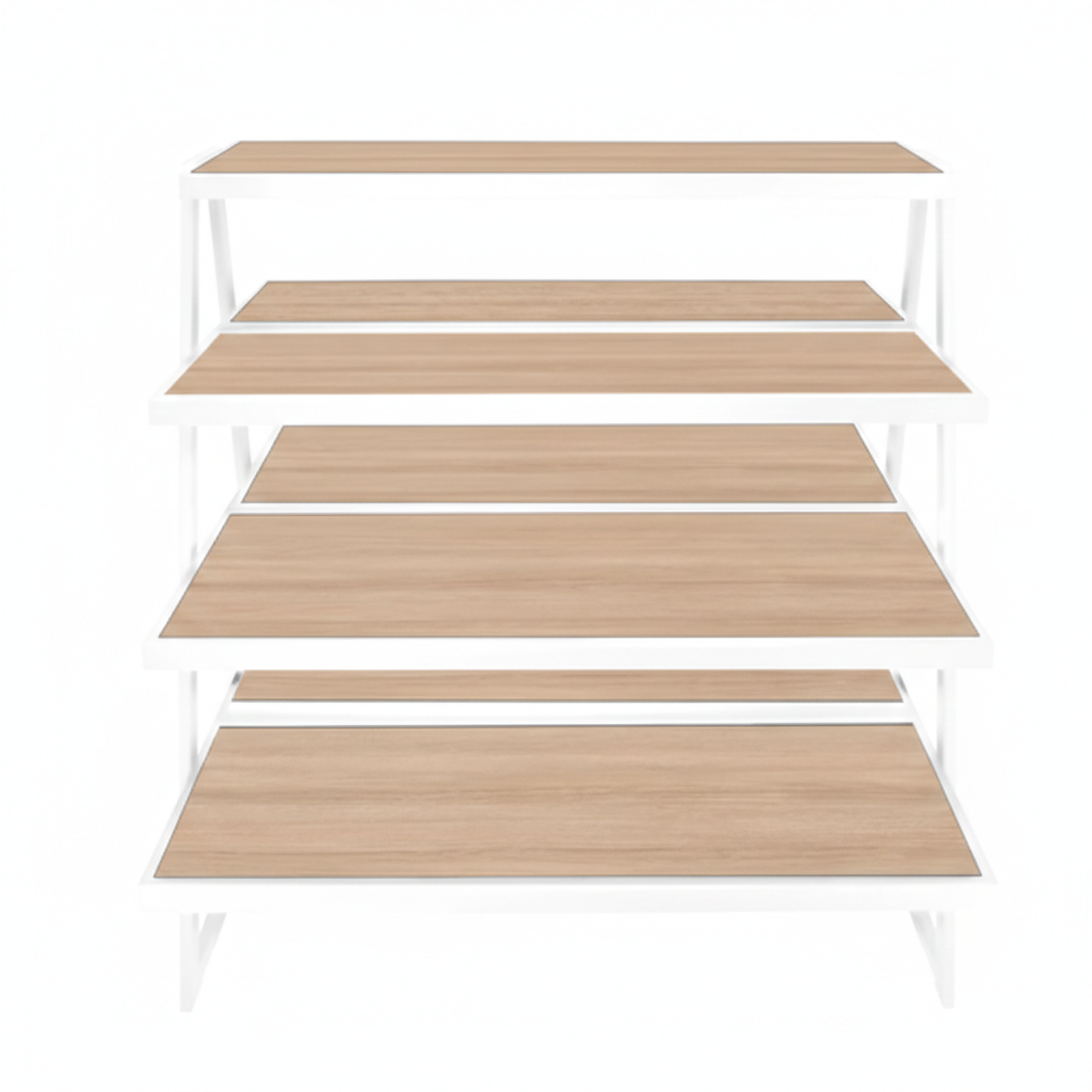 Display Stand, 4-Tier, Metal Frame with Wood Shelves