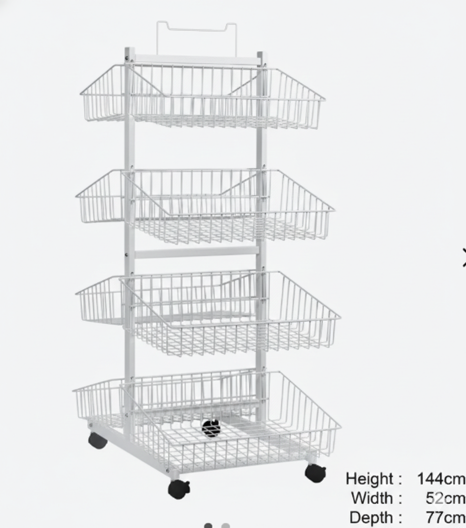 8 Adjustable Storage Baskets for Retail, Pantry, or Garage | Double Sided Rolling Wire Display Rack