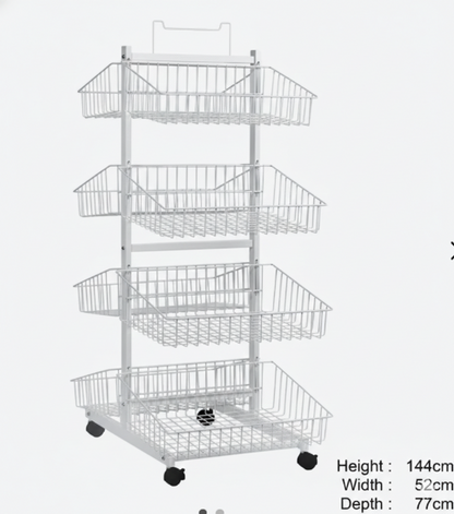 8 Adjustable Storage Baskets for Retail, Pantry, or Garage | Double Sided Rolling Wire Display Rack