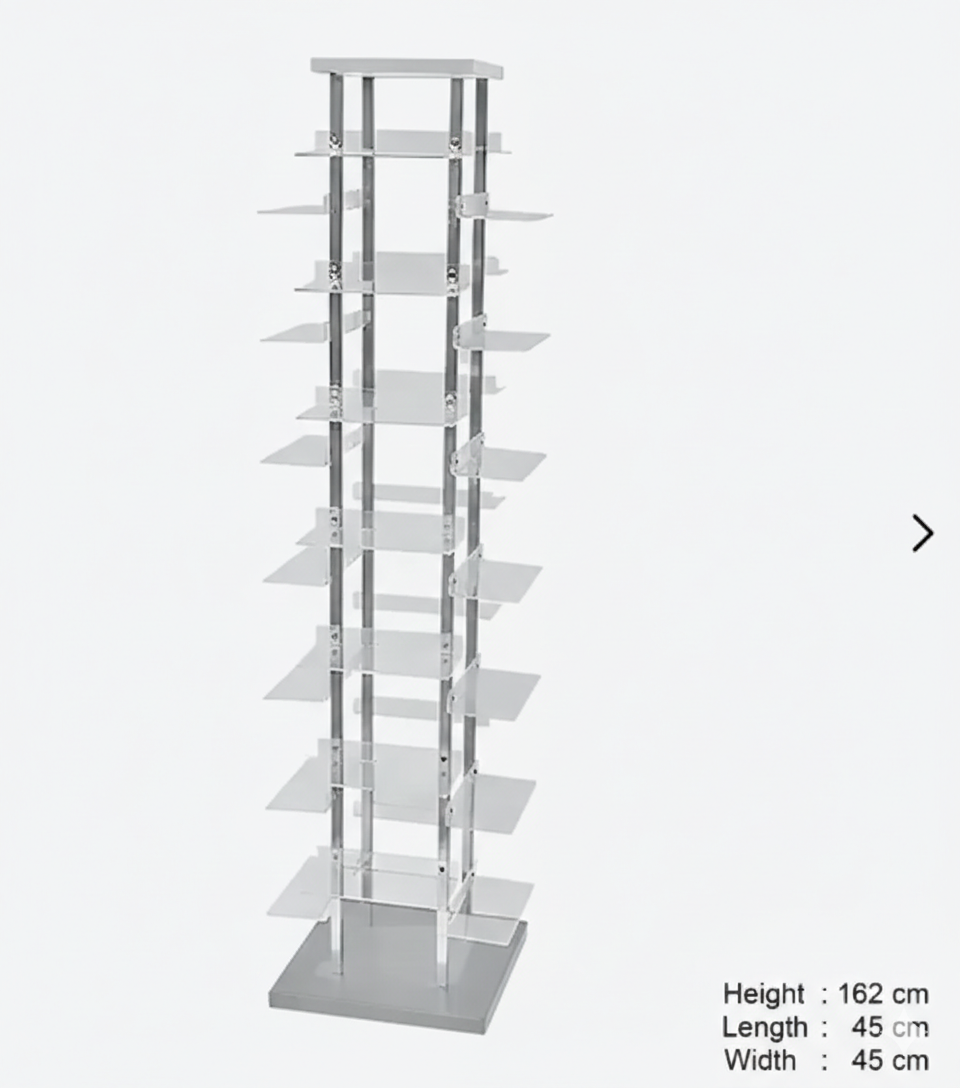 28-Tier Shoe Tower with Clear Acrylic Shelves & Metal Frame | Shoe Display Rack