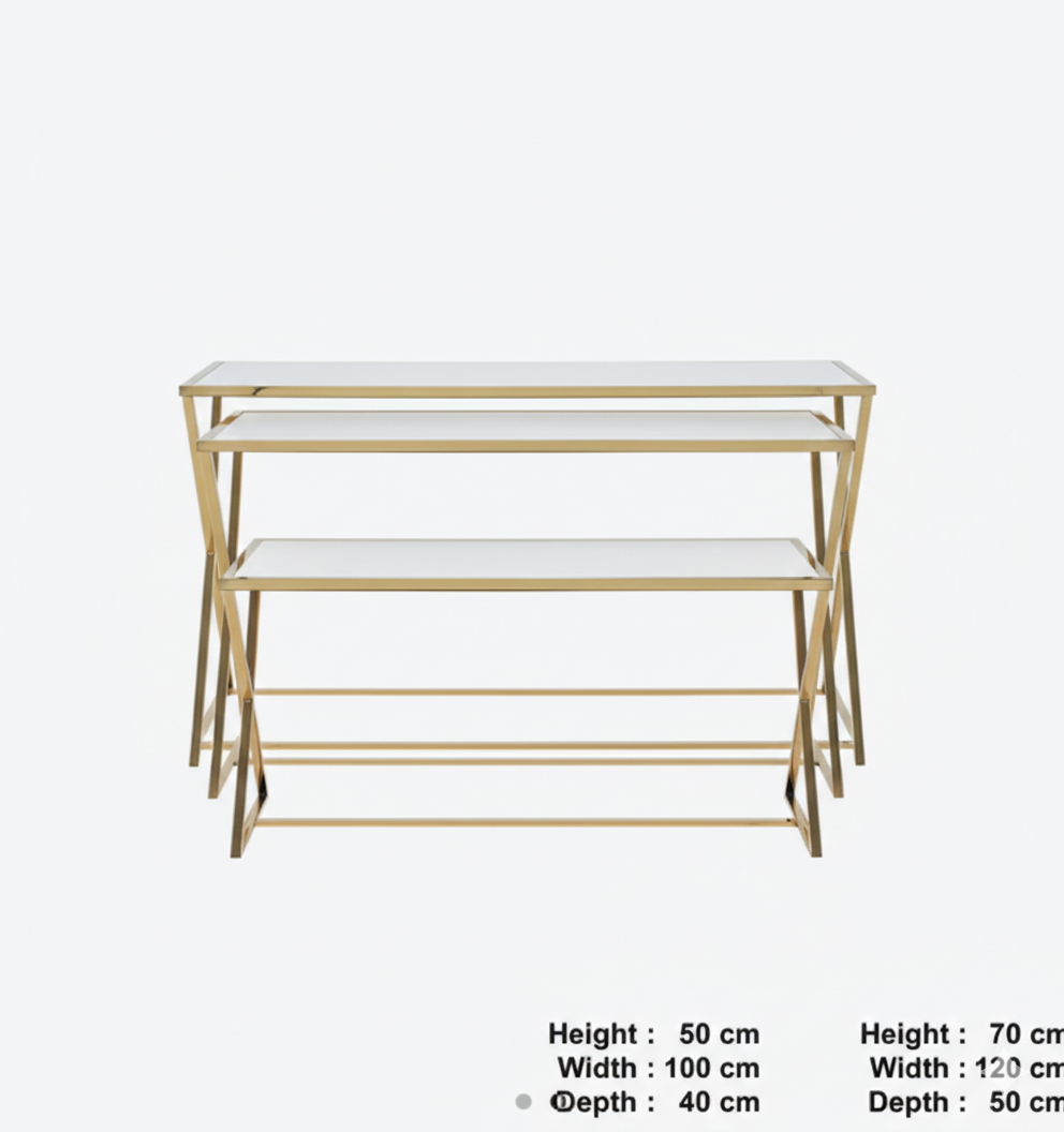 Metal Table With Gold Base and White Wood Top | Set of 2 Pcs