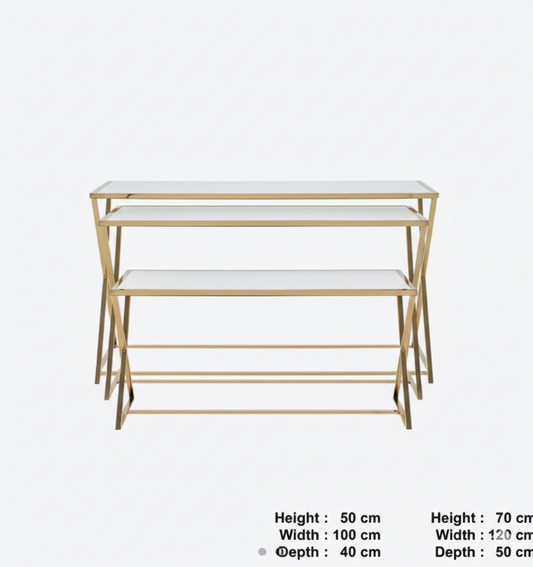 Metal Table With Gold Base and White Wood Top | Set of 2 Pcs