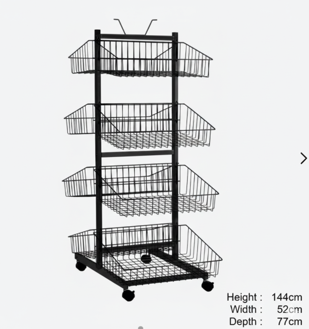 8 Adjustable Storage Baskets for Retail, Pantry, or Garage | Double Sided Rolling Wire Display Rack