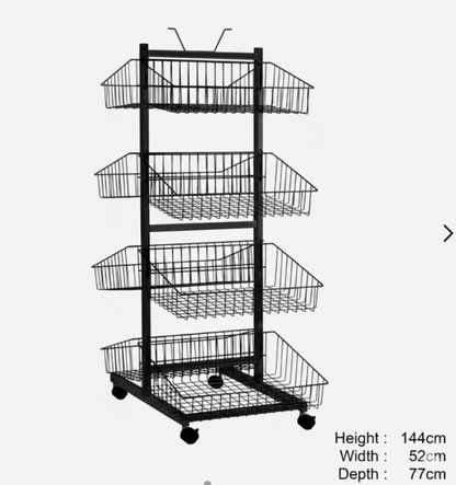 8 Adjustable Storage Baskets for Retail, Pantry, or Garage | Double Sided Rolling Wire Display Rack