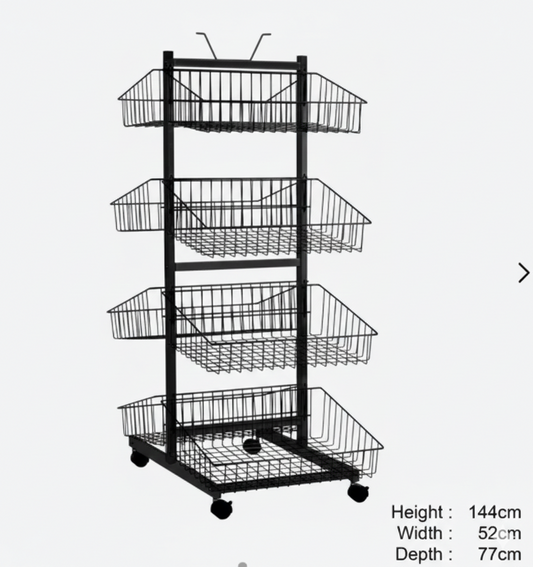8 Adjustable Storage Baskets for Retail, Pantry, or Garage | Double Sided Rolling Wire Display Rack