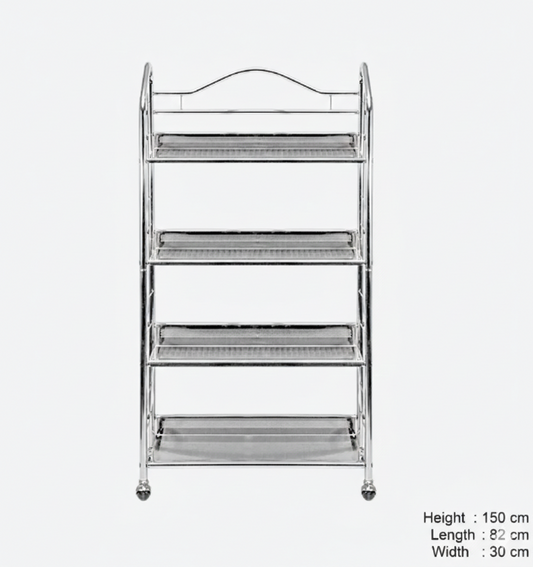 4-Tier Chrome Plated Metal Shelving Unit | Trolley |  Space For Organizing Items.