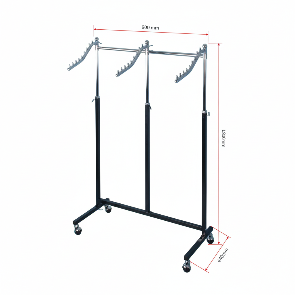 2 Arm Garment Rack Black & Chrome | Heavy Duty Clothes Display Stand