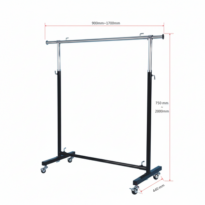 Black & Chrome Garment Rack 120cm | Heavy Duty Clothes Rack