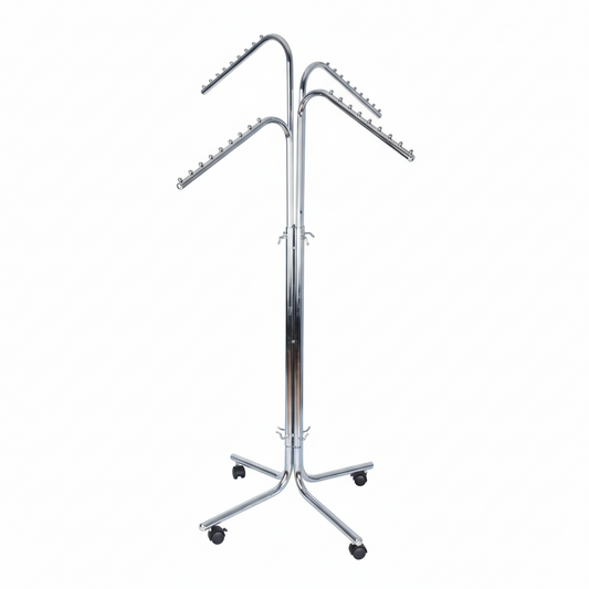 4-Way Garment Rack Chrome | Adjustable Retail Clothes Display Stand