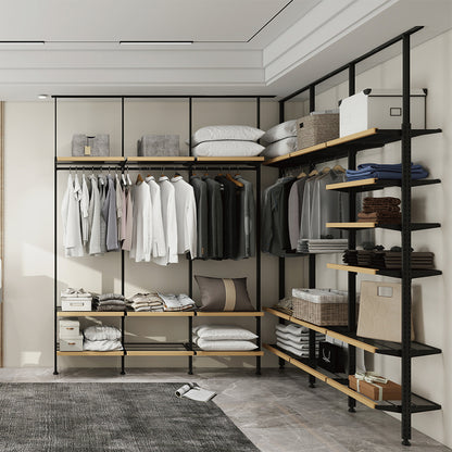 Wall-Mounted Wardrobe Organizer | Modular Closet System with Wire Shelving & Garment Rail | Matte Black