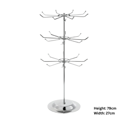 3-Tier Rotating Countertop Display Rack | 24-Hook Spinner Stand