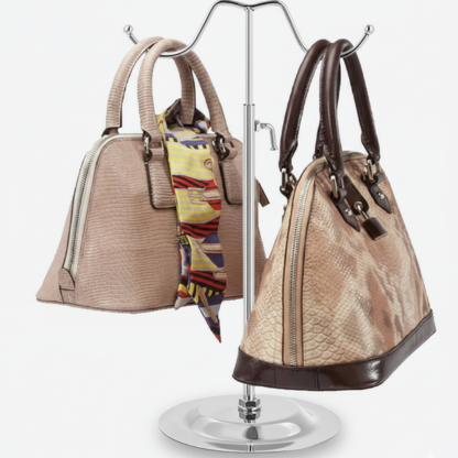 Double Purse Display Stand Chrome | Adjustable Handbag Display Holder
