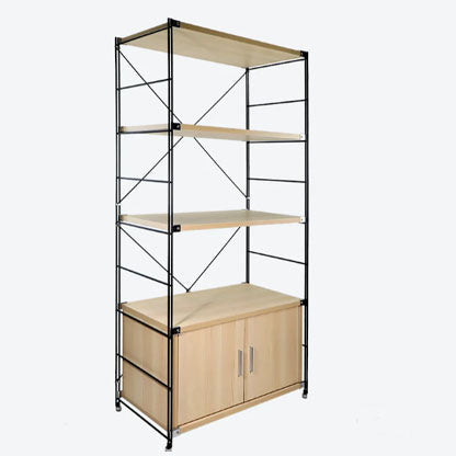 4-Tier Metal Shelving Unit with Wooden Cabinet & Shelves – 170cm x 84cm x 40cm