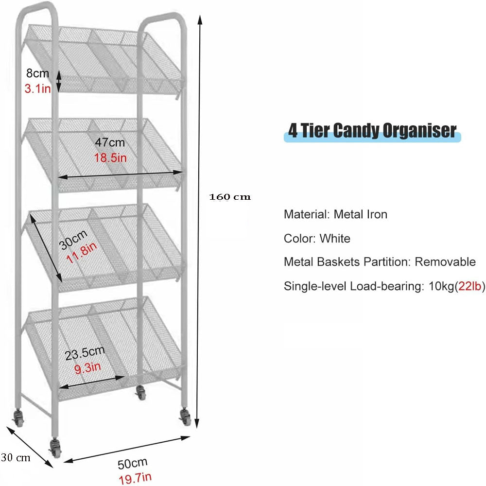 Grocery Store Shelf for Retail Supermarket, 4 Tier Crisps Racks with Removable Divider without Tyres