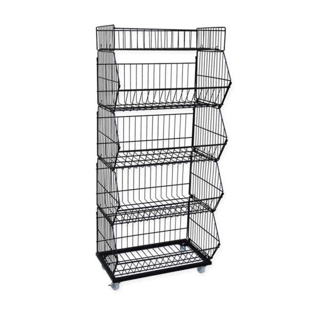 L 70 x W 40 x H 140cm Chips Snacks Kitchen Retail Rack  Basket Folding Black / Chrome / white