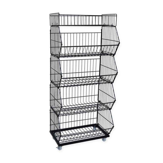 L 70 x W 40 x H 140cm Chips Snacks Kitchen Retail Rack  Basket Folding Black / Chrome / white