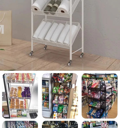 Grocery Store Shelf for Retail Supermarket, 4 Tier Crisps Racks with Removable Divider without Tyres