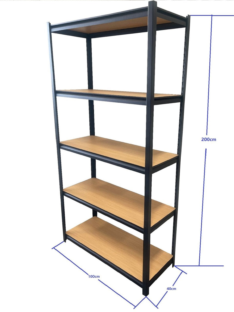 5-Tier Boltless Metal Shelving Unit with MDF Shelves 100×40×200cm | Storage Rack
