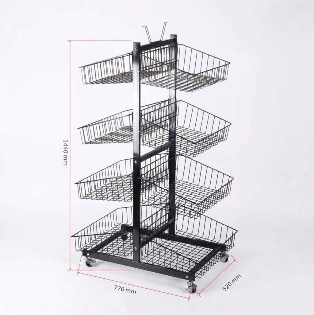8 Adjustable Storage Baskets for Retail, Pantry, or Garage | Double Sided Rolling Wire Display Rack