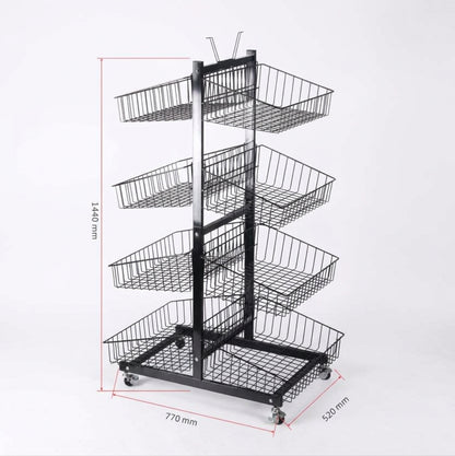 8 Adjustable Storage Baskets for Retail, Pantry, or Garage | Double Sided Rolling Wire Display Rack