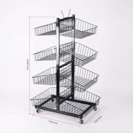 8 Adjustable Storage Baskets for Retail, Pantry, or Garage | Double Sided Rolling Wire Display Rack