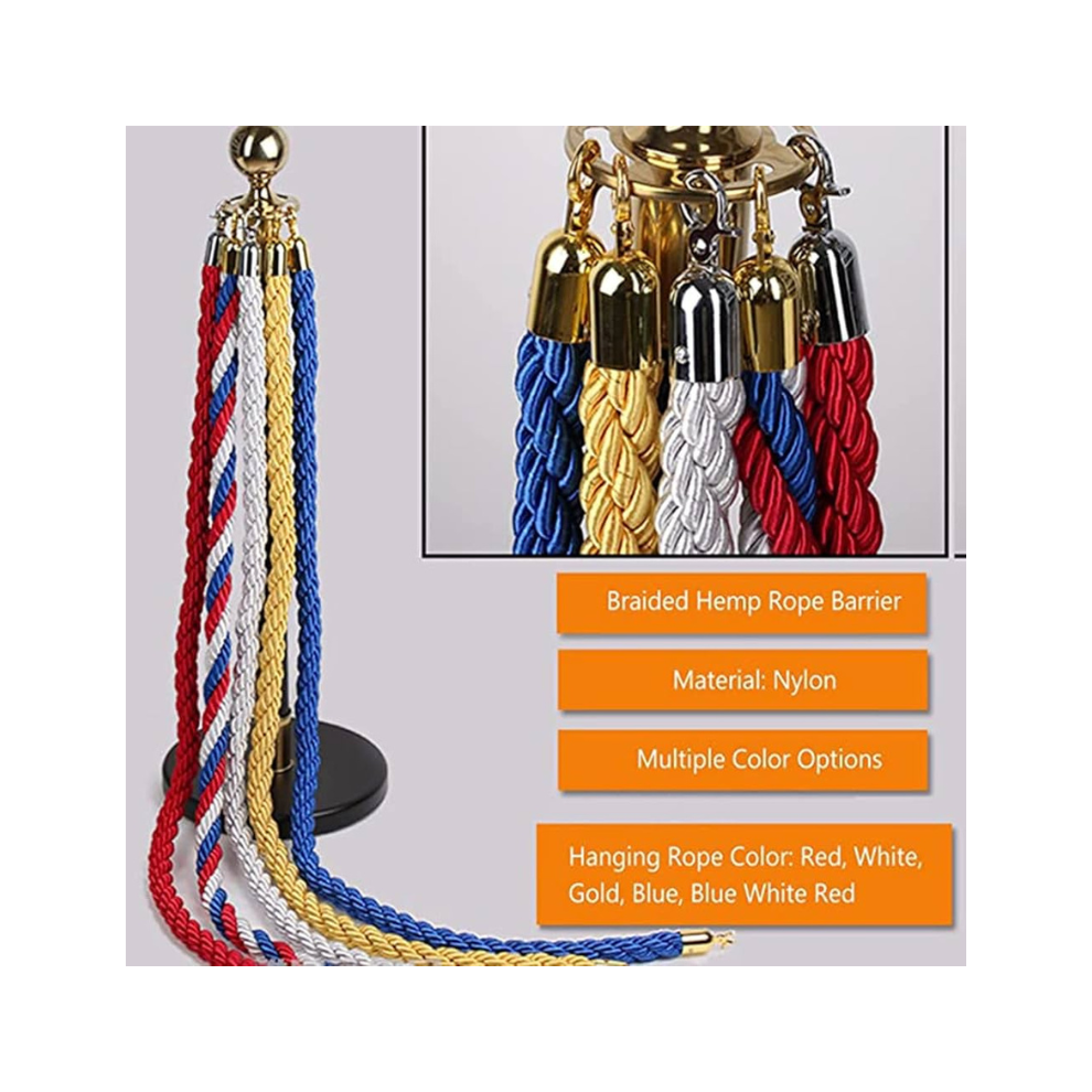 5 Feet Stanchion Queue Barrier Rope with Gold Hooks