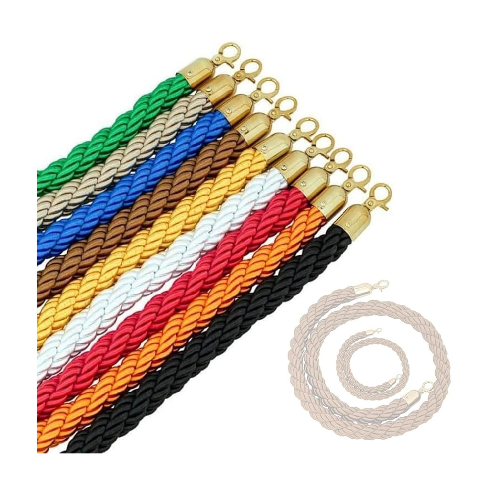 5 Feet Stanchion Queue Barrier Rope with Gold Hooks