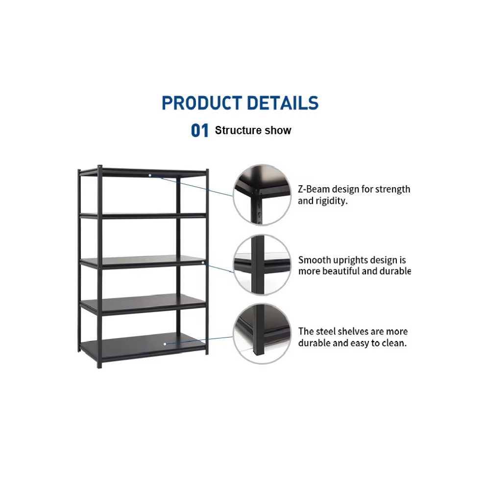 5 Level Boltless Rivet Shelving System Metal Storage Rack Inner Hidden Hole for Warehouse Garage