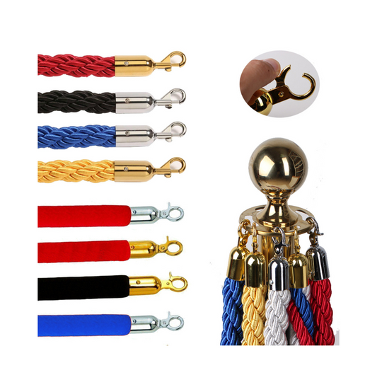 5 Feet Stanchion Queue Barrier Rope with Gold Hooks