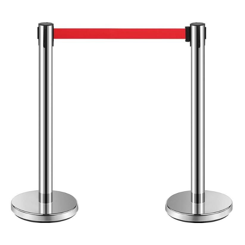 2Pcs Heavy Duty Red Retractable Belt Barrier Post/Pole