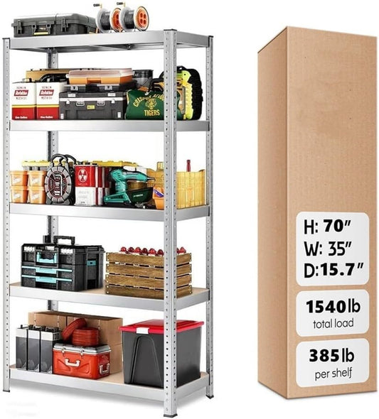 5-Tier Storage Shelves, Garage Storage, Boltless Assembly, Adjustable Shelving Unit, for Shed Warehouse Basement Kitchen